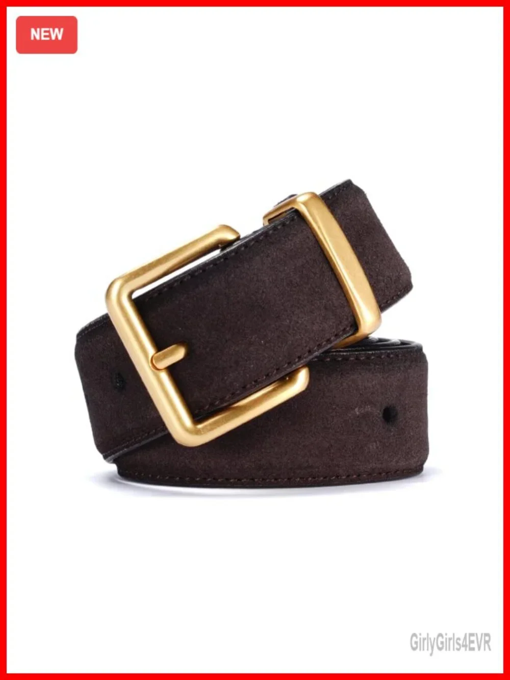 Genuine Leather & Suede Belt Gold Square Buckle Adjustable Women's Waist Belt